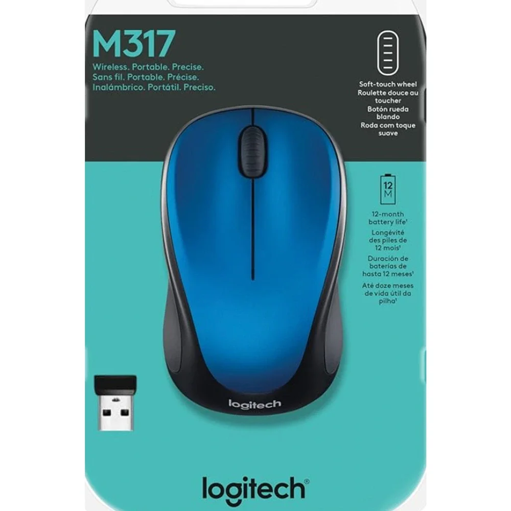 Logitech M317 Wireless Mouse - 2.4 GHz w/ USB Receiver, 1000 DPI Optical Track